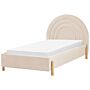 Bed Beige Velvet Eu Single Size 3ft Slatted Base Wooden Legs Minimalist Retro Design Half-round Headboard Beliani