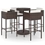 Vidaxl 5 Piece Garden Bar Set With Cushions Poly Rattan Brown