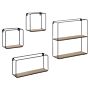 Set Of 4 Wall Mounted Shelves Light Wood And Black Metal Frame Floating