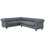 Chesterfield Right Hand Fabric Corner Sofa Grey Fabric Upholstery Dark Wood Legs Chaise 6 Seater