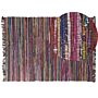 Area Rug Dark Multicolour Cotton Polyester 140 X 200 Cm Striped With Fringe Rectangular Handmade