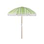 Garden Parasol Green And White Fabric Beech Wood Pole ⌀ 150 Cm Round Retro Garden Outdoor Umbrella Tilting Uv Resistant