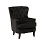 Armchair Wingback Chair Navy Blue Velvet Button Tufted Back Black Legs Nailhead Trim Elegant Chesterfield Style