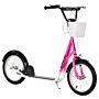 Homcom Kids Kick Scooter Teen Ride On Children Scooter With Adjustable Handlebar 2 Brakes Basket Cupholder Mudguard 16" Inflatable Rubber Tyres Pink