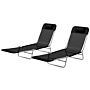 Outsunny Set Of Two Steel Frame Sun Loungers, With Reclining Backs - Black