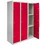 3 X Metal Storage Lockers - Three Doors, Red - Flatpack