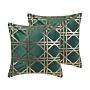 Set Of 2 Decorative Cushions Dark Green Diamond Geometric Pattern 45 X 45 Cm Gold Foil Print