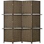 Homcom 4-panel Room Dividers With Shelves, Wave Fibre Freestanding Folding Privacy Screen Panels, Partition Wall Divider For Indoor Bedroom Brown