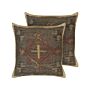 Scatter Cushions Set Green Jute And Wool 45 X 45 Cm Oriental Pattern Kilim Style Faded Colurs