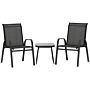 Outsunny 3 Pieces Outdoot Bistro Set, Patio Stackable Armchairs With Breathable Mesh Fabric And Psc Board Coffee Table, Black