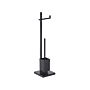 Toilet Paper And Brush Stand Black Steel Freestanding Glossy Chrome Finish Modern Bathroom Accessories