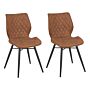 Set Of 2 Dining Chairs Brown Fabric Upholstery Black Legs