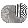 Rug White And Graphite Grey Wool Cotton 140 X 200 Cm Oval Hand Tufted Low Pile Striped