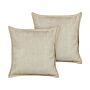 Set Of 2 Scatter Cushions Beige Polyester Fabric Solid Pattern 60 X 60 Cm Home