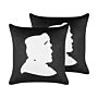 Set Of 2 Decorative Cushions Black Velvet 45 X 45 Cm Frankenstein Pattern Square