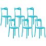 Set Of 6 Garden Chairs Blue Polypropylene Lightweight Weather Resistant Plastic