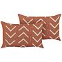 Set Of 2 Decorative Cushions Orange Cotton 35 X 55 Cm Geometric Pattern