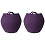 Set Of 2 Storage Baskets Violet Cotton 20 X 30 Cm Laundry Bins Handwoven Containers