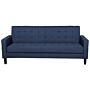 Sofa Bed Dark Blue Fabric 3 Seater Click Clack Quilted Upholstery