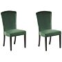 Set Of 2 Dining Chairs Green Velvet High Back Retro Design Silver Nailhead Trim