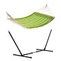 Outsunny Outdoor Garden Hammock With Stand, Double Cotton Hammock With Adjustable Steel Frame, Swing Hanging Bed With Pillow, Green Stripes