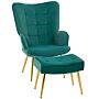 Homcom Upholstered Armchair W/ Footstool Set, Modern Button Tufted Accent Chair W/ Gold Tone Steel Legs, Wingback Chair, Dark Green