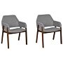 Set Of 2 Dining Chairs Dark Wood And Grey Polyester Fabric Rubberwood Legs Retro