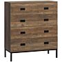 Homcom Chest Of Drawers, 4-drawer Storage Organiser Unit With Metal Frame, Brown