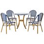 4 Seater Garden Dining Set Blue And White Pe Rattan Top Ø 70 Table And 4 Stackable Aluminium Frame