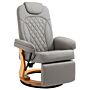 Homcom Pu Recliner Chair With Footrest, Headrest, Round Wooden Base, Lounge Reading Armchair, Bedroom And Office, Grey