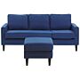 3-seater Navy Blue With Ottoman Footstool Upholstered Mid Century