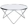 Coffee Table White Tempered Glass Top Silver Metal Hairpin Legs Round Shape