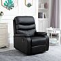 Homcom Pu Leather Reclining Chair, Manual Recliner Chair With Padded Armrests, Retractable Footrest And Wood Frame, Black