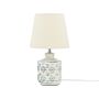 Table Lamp Beige And Blue Ceramic Base Fabric Shade Ambient Lighting Bedside Table Lamp