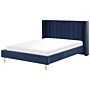 Eu King Size Bed Frame Navy Blue Velvet Slatted Base