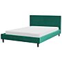 Eu Double Size Panel Bed 4ft6 Green Velvet Slatted Frame