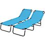 Outsunny Foldable Sun Lounger Set Of 2 With 5-position Adjustable Backrest, Outdoor Portable Recliner Chaise Lounge Chair With Breathable Mesh Fabric, Sky Blue