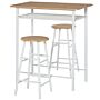 Homcom Bar Table Set, Bar Set-1 Bar Table And 2 Stools With Metal Frame Footrest And Storage Shelf For Kitchen, Pub, Cafe, White And Oak