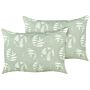 Set Of 2 Garden Cushions Green Polyester 40 X 60 Cm Leaf Pattern Motif Modern Design Throw Scatter Pillow