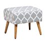 Footstool Grey Cotton With Wooden Legs Oriental Pattern