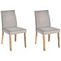 Set Of 2 Dining Chairs Light Grey Fabric Rubberwood Legs Armless Upholstered