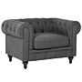 Chesterfield Armchair Grey Upholstery Dark Wood Legs