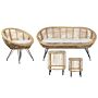 3 Seater Sofa Set With Coffee Table Natural Rattan Light Beige Cotton Cushion Medium Resistance