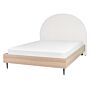 Bed Frame White Fabric Eu Double Size 4ft6 Upholstered Headboard Mdf Frame Metal Legs Wooden Slatted Base