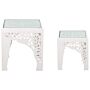 Nest Of 2 Side Tables White With Carved Pattern Glass Tabletops Living Room Hallway Rustic Oriental