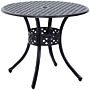 Outsunny 85cm Round Garden Table With Umbrella Hole, Aluminium Grid Motif Outdoor Dining Table For Garden Patio, Black