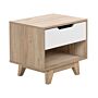 Bedside Table Nightstand Light Wood With White 1 Drawer Open Shelf