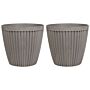 Set Of 2 Plant Pots Planter Solid Taupe Stone Mixture Round ⌀ 44 Cm Outdoor Resistances All-weather