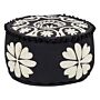 Pouffe Black And White Cotton 50 X 30 Cm Embroidered Pattern Decorative Seat Handmade