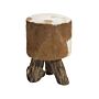 Footstool Goat Leather Teak Wood Tripod Legs Cow Pattern